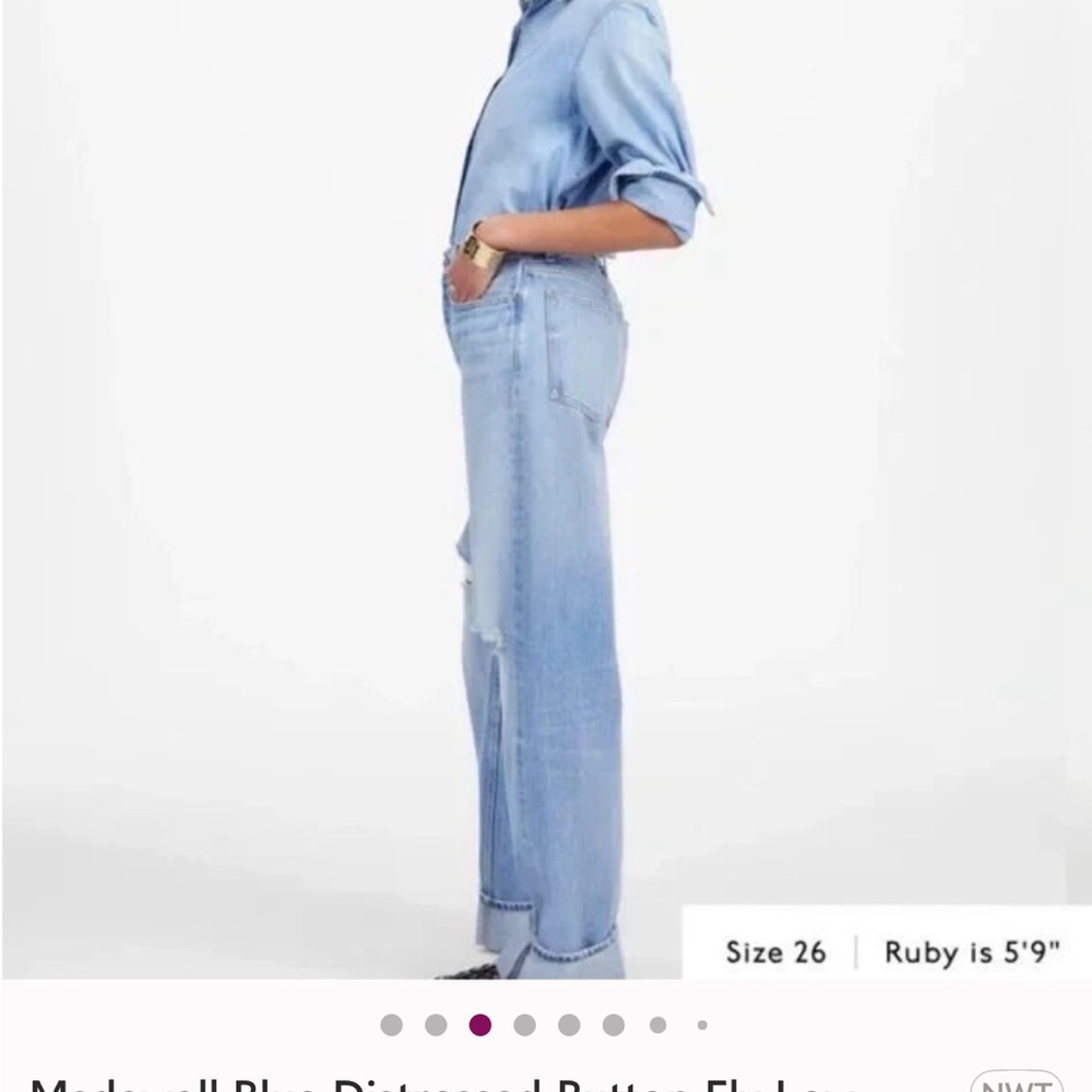 Madewell Blue Distressed Button Fly Low-Slung Baggy Jeans W29T NWT (34”x33”) - Picture 3 of 8